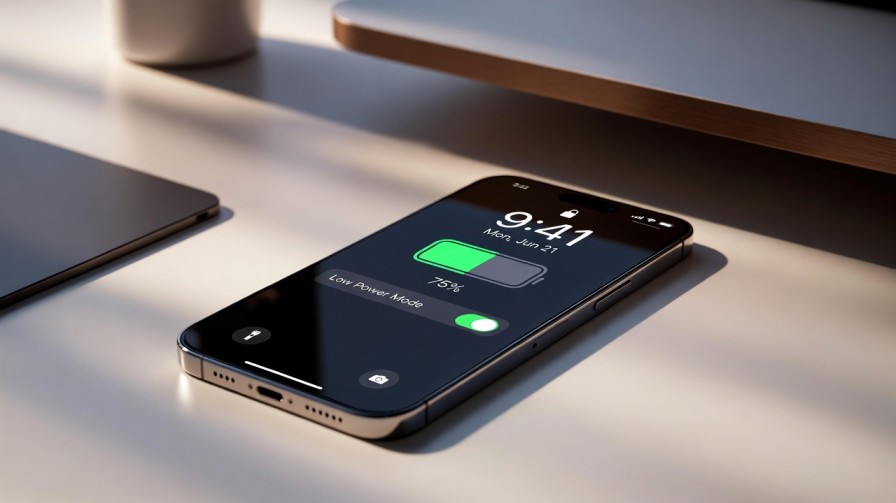 iPhone battery saving settings screen with low power mode enabled